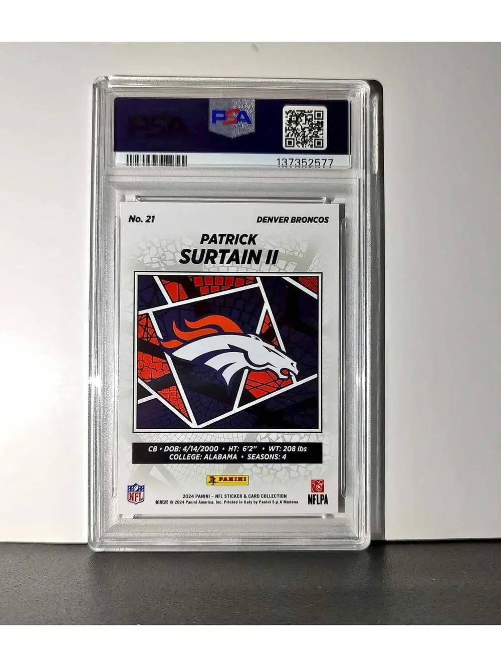 Patrick Surtain II Rookie 2024 Panini Sticker 240/299 #21 Red Foil PSA 8 NM-MT